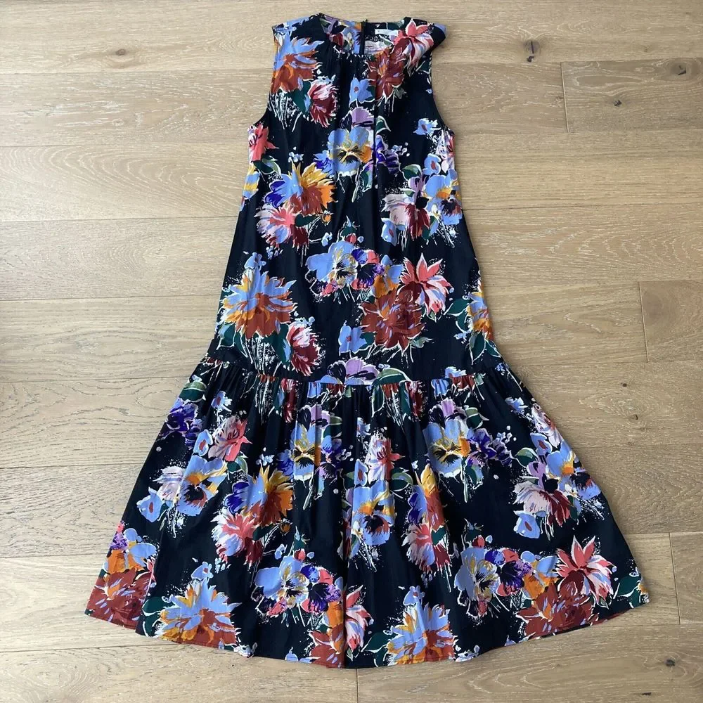 Arket Midi Dress Womens UK 8-10 EU 38 Black Floral Printed Sleeveless Summer - Picture 1 of 13